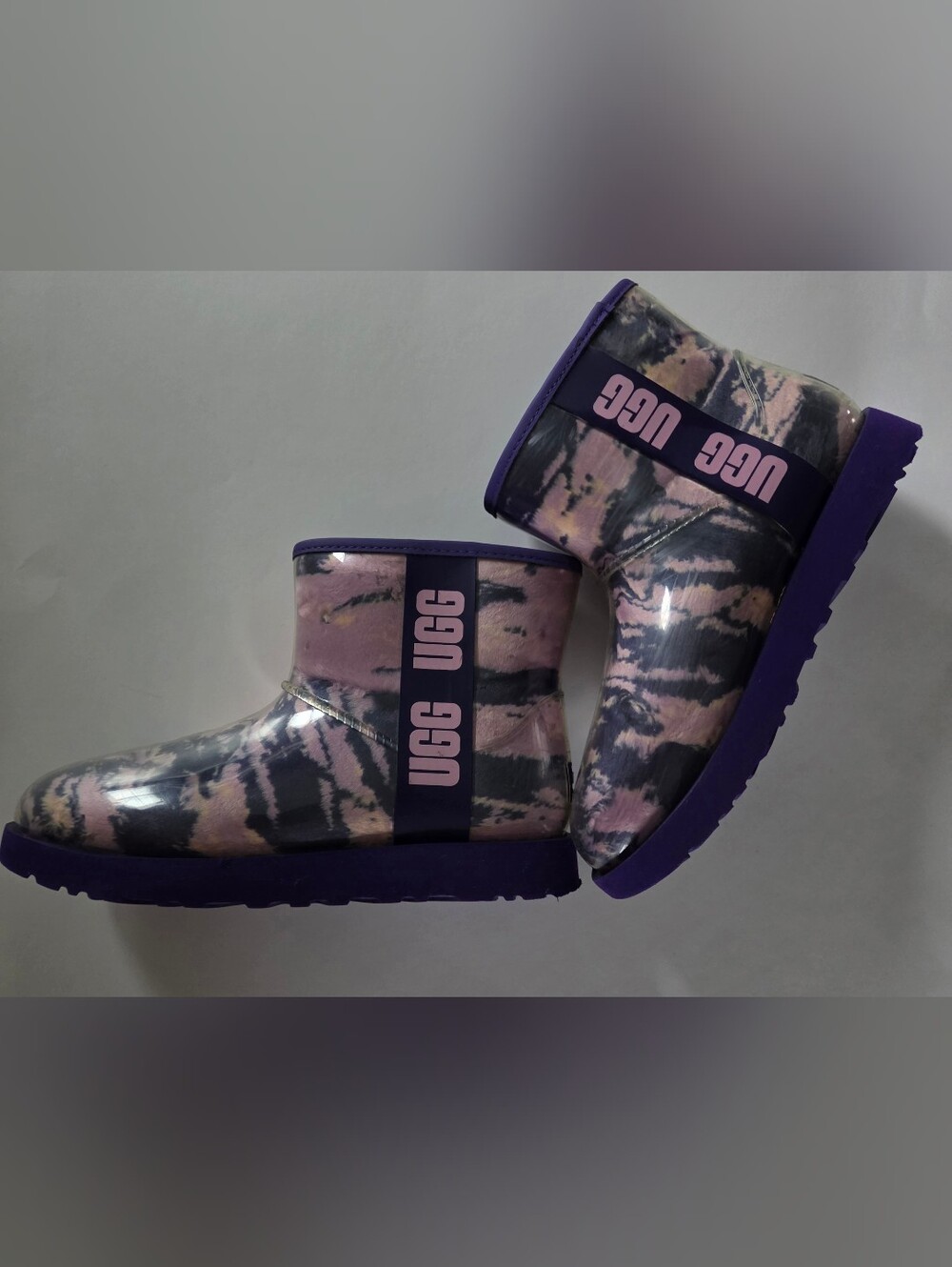 UGG Classic Clear Mini Marble Violet Night Waterproof Rain Boots Pink Purple 8